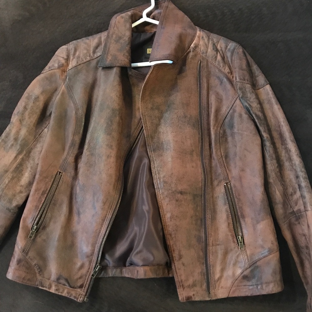 Black Rivet • genuine brown leather moto jacket